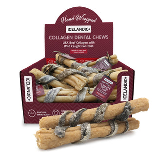 Icelandic+ Hand Wrapped Rolled Collagen Dental Chew with Cod Skin Dog Treats, 8-Inch, 18-ct Case