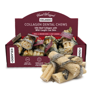 Icelandic+ Hand Wrapped Rolled Collagen Dental Chew with Cod Skin Dog Treats, 4-Inch, 12-ct Case