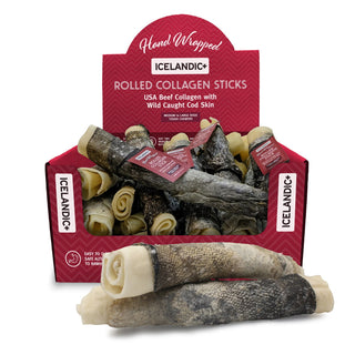 Icelandic+ Hand Wrapped Rolled Collagen Stick with Cod Skin Dog Treats, 8-Inch, 18-ct Case