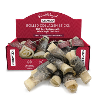 Icelandic+ Hand Wrapped Rolled Collagen Stick with Cod Skin Dog Treats, 4-Inch, 12-ct Case