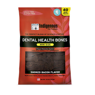 Indigenous Mini Dental Health Bones Smoked Bacon Flavor Dog Chew Treats, 40-Mini Bones