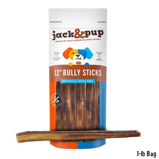 Jack & Pup 12" Bully Sticks for Dogs, 1-lb Bag