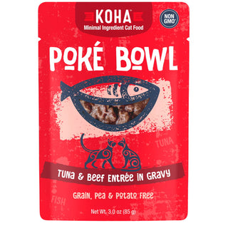 KOHA Poke Bowl Tuna & Beef Entree in Gravy Moist Cat Food, 3-oz, Case of 24