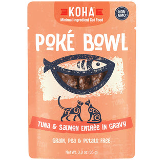 KOHA Poke Bowl Tuna & Salmon Entree in Gravy Moist Cat Food, 3-oz, Case of 24