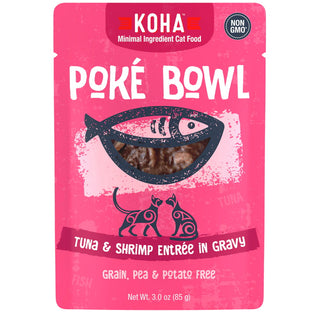 KOHA Poke Bowl Tuna & Shrimp Entree in Gravy Moist Cat Food, 3-oz, Case of 24