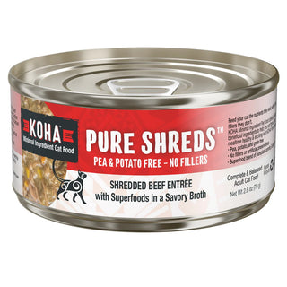 KOHA Pure Shreds Shredded Beef Entree Canned Cat Food, 2.8-oz, Case of 24