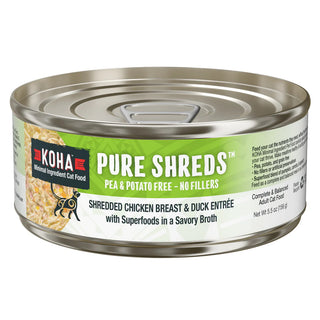 KOHA Pure Shreds Shredded Chicken Breast & Duck Canned Cat Food, 5.5-oz, Case of 12