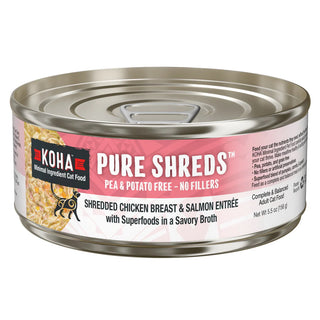 KOHA Pure Shreds Shredded Chicken Breast & Salmon Canned Cat Food, 5.5-oz, Case of 12