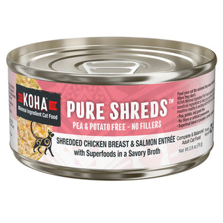 KOHA Pure Shreds Shredded Chicken Breast & Salmon Canned Cat Food, 2.8-oz, Case of 24