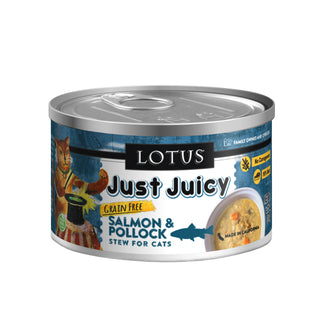 Lotus Just Juicy Salmon & Pollock Stew Grain-Free Canned Cat Food, 2.5-oz, case of 24