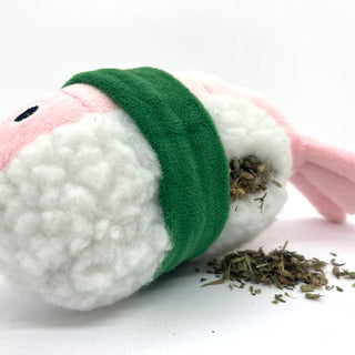 Meowijuana Get Wrapped Refillable Shrimp Sushi Roll Plush Cat Toy with Catnip