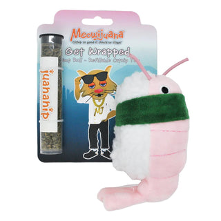 Meowijuana Get Wrapped Refillable Shrimp Sushi Roll Plush Cat Toy with Catnip