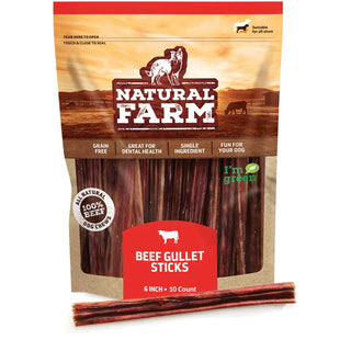 Natural Farm Beef Gullet Stick Dog Treats, 6-Inch, 10-Count Bag