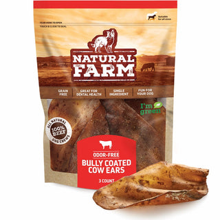 Natural Farm Bully Coated Cow Ears Dog Treats, 3-Count