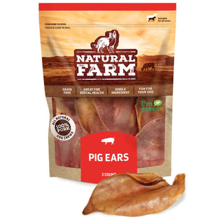 Natural Farm Pig Ear Treats for Dogs, 3-Count