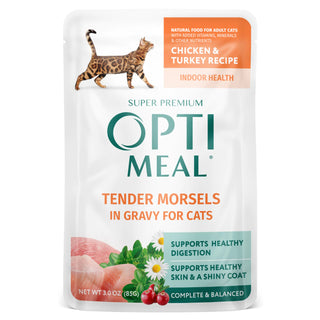 Optimeal Indoor Chicken & Turkey Recipe Tender Morsels In Gravy Wet Cat Food, 3-oz pouch, case of 24