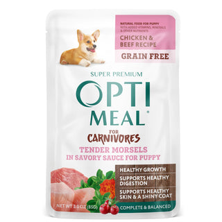 Optimeal Tender Morsels Chicken & Beef in Savory Sauce Wet Puppy Food, 3-oz pouch, case of 24