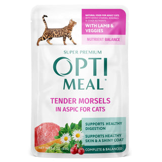 Optimeal Grain-Free Tender Morsels Lamb with Veggies In Aspic Wet Cat Food, 3-oz pouch, case of 24