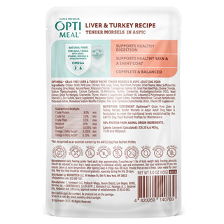 Optimeal Tender Morsels Liver & Turkey in Aspic Wet Dog Food, 3-oz pouch, case of 24