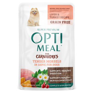 Optimeal Tender Morsels Liver & Turkey in Aspic Wet Dog Food, 3-oz pouch, case of 24