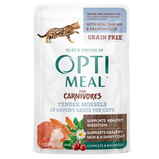 Optimeal Grain-Free Tender Morsels with Real Shrimp & Salmon In Savory Sauce Wet Cat Food, 3-oz pouch, case of 24