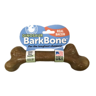 Pet Qwerks Dinosaur BarkBone Bacon Flavored Nylon USA Dog Chew Toy, XL