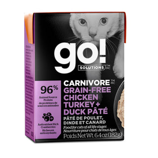 Petcurean Go! Solutions CARNIVORE Grain-Free Chicken, Turkey, Duck Pate Wet Cat Food, 6.4-oz, case of 24