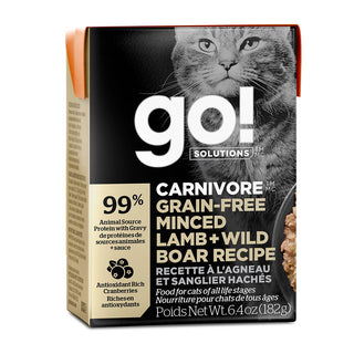 Petcurean Go! Solutions CARNIVORE Grain-Free Minced Lamb + Wild Boar Wet Cat Food, 6.4-oz, case of 24