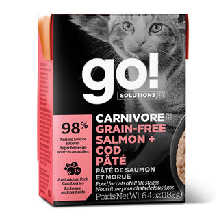 Petcurean Go! Solutions CARNIVORE Grain-Free Minced Salmon + Cod Pate Wet Cat Food, 6.4-oz, case of 24