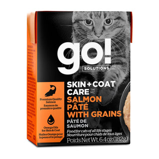 Petcurean Go! Solutions SKIN + COAT Salmon Pate with Grains Wet Cat Food, 6.4-oz, case of 24