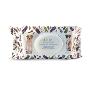 Pure and Natural Pet Lavender & Rosemary Grooming and Cleansing Wipes for Dogs, 100-ct