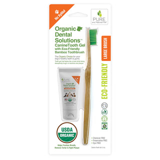 Pure and Natural Pet Organic Dental Solutions Canine Tooth Gel with Eco-Friendly Bamboo Toothbrush for Dogs, Large