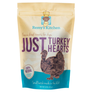 Remy's Kitchen Freeze-Dried Turkey Hearts for Dogs, 3-oz Bag