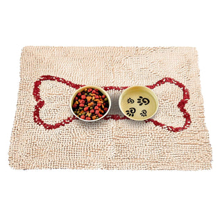 Soggy Doggy Slopmat Placemat for Sloppy Dogs, Beige with Red Bone