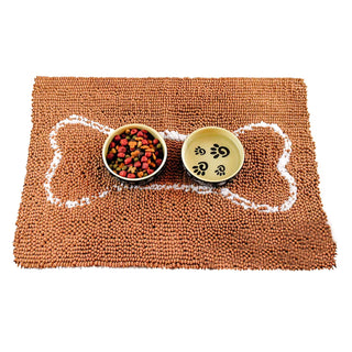 Soggy Doggy Slopmat Placemat for Sloppy Dogs, Caramel Brown with Oatmeal Bone