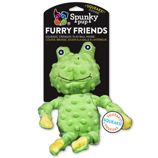  Spunky Pup Furry Friends Frog Squeaker Plush Dog Toy