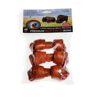 Tasman's Natural Pet Chicken Flavored Bison Rawhide Knotted Bone Dog Chew Small, Pack of 3