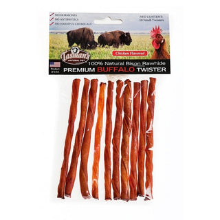 Tasman's Natural Pet Chicken Flavored Bison Rawhide Twisters Dog Chew Small, Pack of 10