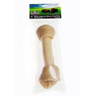 Tasman's Natural Pet Premium Bison Rawhide Knotted Bone Dog Chew, Large 9-10"