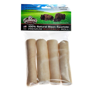 Tasman's Natural Pet Premium Bison Rawhide Rolls Dog Chews, Small 4-5"