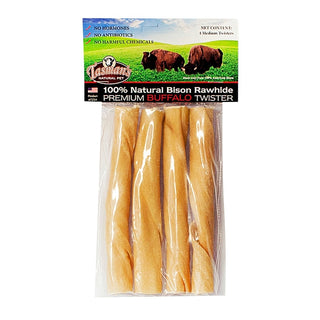 Tasman's Natural Pet Premium Bison Rawhide Twister Dog Chews, Medium 4-Pack