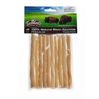 Tasman's Natural Pet Premium Bison Rawhide Twister Dog Chews, Small 10-Pack