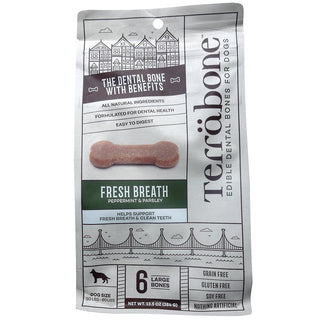 Terrabone Fresh Breath Edible Dental Bones for Dogs, 6 Large Bones