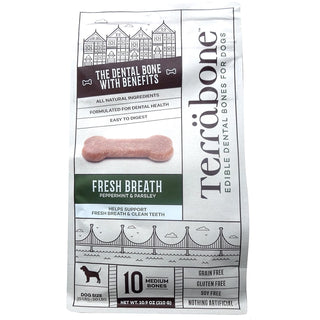 Terrabone Fresh Breath Edible Dental Bones for Dogs, 10 Medium Bones