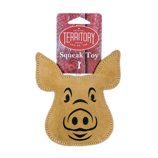 Territory Natural Leather Pig Squeaker Dog Toy