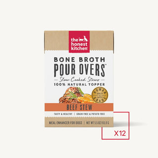 The Honest Kitchen Bone Broth POUR OVERS Beef Stew Wet Dog Food Topper, 5.5-oz, case of 12