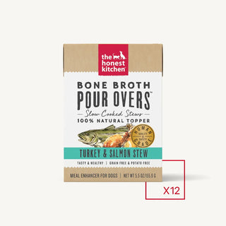 The Honest Kitchen Bone Broth POUR OVERS Turkey & Salmon Stew Wet Dog Food Topper, 5.5-oz, case of 12