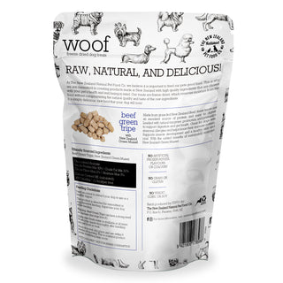 The New Zealand Natural Pet Food Co. Woof Beef Green Tripe Freeze-Dried Dog Treats, 1.76-oz bag