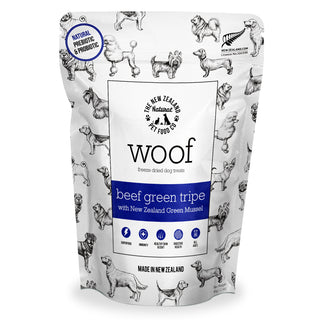 The New Zealand Natural Pet Food Co. Woof Beef Green Tripe Freeze-Dried Dog Treats, 1.76-oz bag