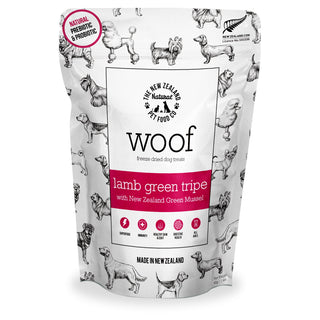 The New Zealand Natural Pet Food Co. Woof Lamb Green Tripe Freeze-Dried Dog Treats, 1.4-oz bag